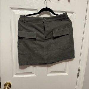 Olive Green/grey Mini Skirt with Pockets